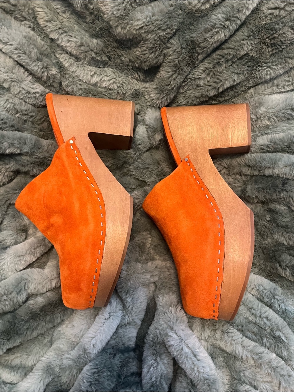 Charlotte Stone Orange Suede Clog Mules - Picture 4 of 6